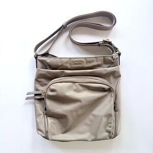 Tumi Voyageur Capri Crossbody Bag in Taupe / Beige / Khaki w/ Gold Hardware